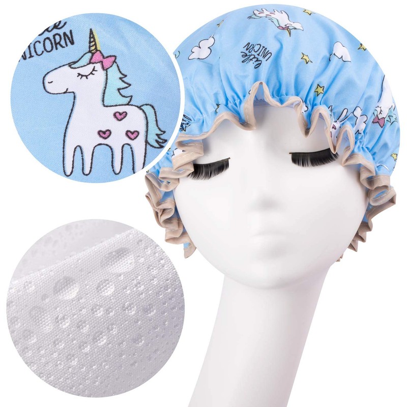 Gorros de ducha de unicornio para cabello largo y grueso,
