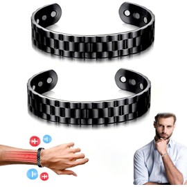 2 Pcs Magnetic Copper Prostate Band, ProstaPower Magnetic copper Band, Fashion Copper Bracelet, Improves Circulation for Men and Women (Black and Gold) (Black+Black)
