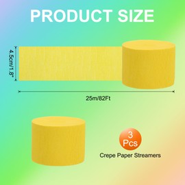 PATIKIL Crepe Paper Streamers, 3 Roll Party Decorations Streamers for Birthday Wedding Christmas Party Supplies, Yellow (1.8Inch x 82Ft/Roll)