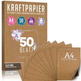 Premium kraft paper A4 260 g, 21 x 29.7 cm, exact DIN format, craft paper and natural cardboard, leaves made of craft card for crafts for cardboard paper, vintage wedding gifts and labels