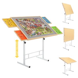 1500 Piece Jigsaw Puzzle Table with Legs, 26"x35" Adjustable Puzzle Tables for Adults | with Tilting Angle & Height Adjustment | Wooden Puzzle Board Table with 4 Drawers & Cover