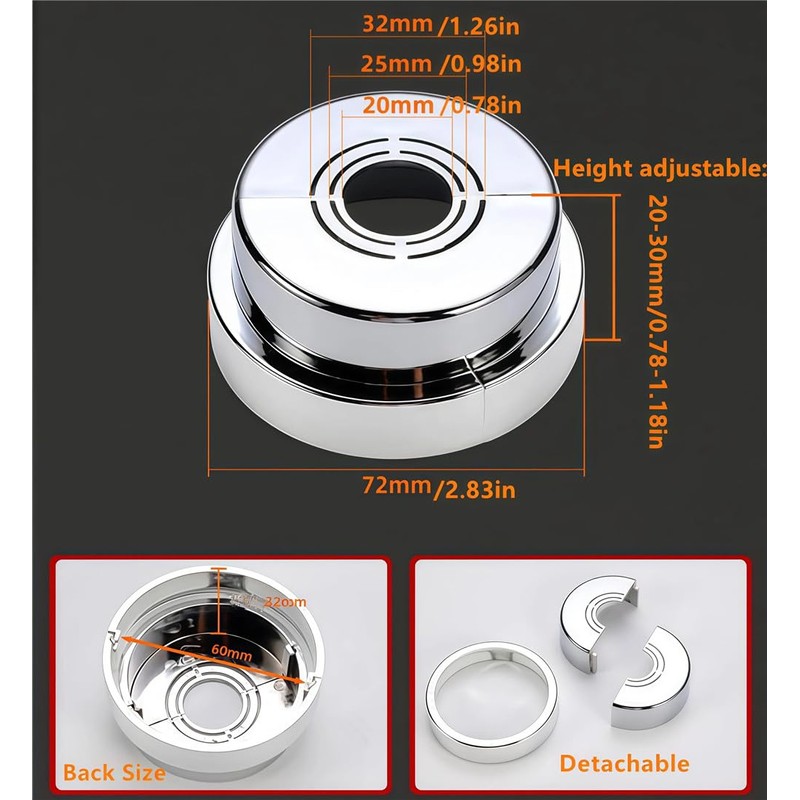 cuttable Wall Split Flange, Split ABS Lightweight Escutcheon Cover Plate,Chrome,for