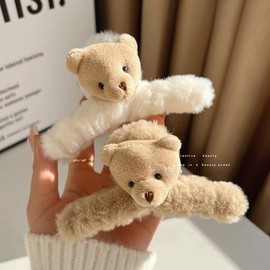 New 2022 Korean Cute Bear Plush Large Hair Claw Clip for Autumn and Winter One Size / Single Bear Head White Plush Grip 20ea
