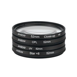 Andoer 52mm CPL+Close-Up+4 +Star 8-Point Filter Circular Filter Kit Circular Polarizer Filter Macro Close-Up Star 8-Point Filter with Bag for Nikon Pentax Sony DSLR Camera
