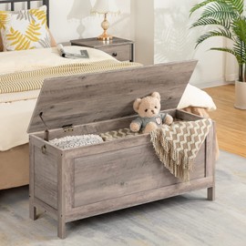 HOOBRO Toy Box, Retro Wooden Look Storage Chest with Safety Hinge, Entryway Storage Bench Supports 220 lb, 39.4 x 15.7 x 18.9 Inches Toy Chest Organizer, Easy Assembly (Greige) BG100CW01