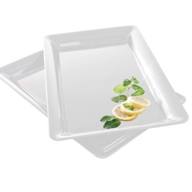 4 Rectangle White Plastic Heavy Duty Serving Trays 12" x 18" Decorative Wedding & Party Platters