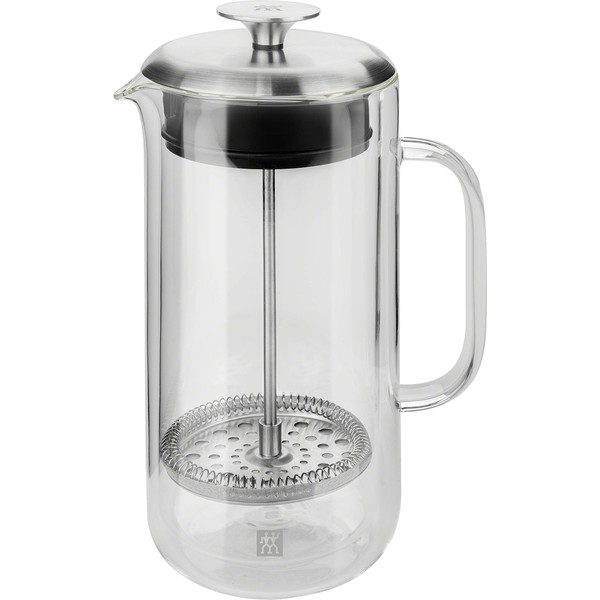ZWILLING Sorrento Plus 750mL Borosilicate Glass Double-Wall French Press, Clear, Silver, 39500-300