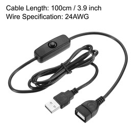 sourcing map 501 On/Off Switch USB Male to Female 100 cm for LED Table Lamp Black