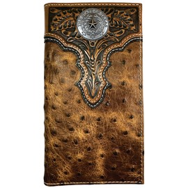 Custom Texas Seal ARIAT Tooled Ostrich Long Rodeo Leather Wallet