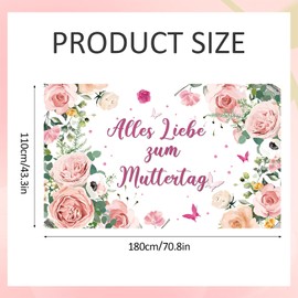 Mother's Day Background Banner, 110 x 180 cm, Alles Liebe Zum Muttertag Party Backdrop Decoration, Pink Mother's Day Banner Party Accessories, for Mother's Day Party, Indoor and Outdoor Decoration