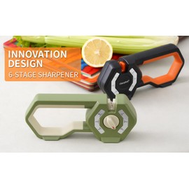 6-Stage Knife Sharpener - Premium Kitchen Knife Sharpeners - Adjustable Handheld Manual Knife Sharpeners for Kitchen Knives, Scissor and Chef Knife.Easy for beginners to use (GREEN)