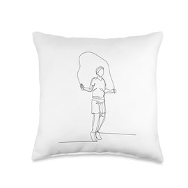 Fitness Jump Rope Apparel Gear Gifts For Beginners Lineart Speed Skipping Professional Jump Rope Throw Pillow, 16x16, Multicolor