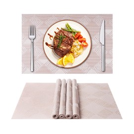 ASYOUWISH Set of 6 PVC Kitchen Table Place Mats, Non-Slip and Washable? Ecological, Ideal for the Kitchen Rose Gold