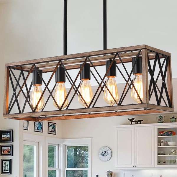 MUEOF Farmhouse Light Fixtures,5-Light Dining Room Light Fixture,Height Adjustable, Industrial