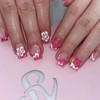 SINHOT Flower Press on Nails Short Square Spring French Fake