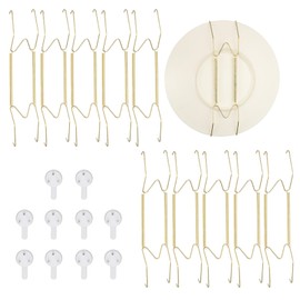 uxcell 10pcs Plate Hanger, 12 Inches Universal Stainless Steel Invisible Plate Hangers for The Wall W-Shaped Holder with Traceless Nail for Decorations, Golden