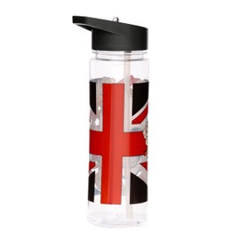 Puckator Skulls and Roses - Kids Drinks Bottle With Flip Straw - Reusable Water Bottle For Girls And Boys With A Carry Handle - Bpa Free - For School Nursery - Union Jack Skull Design - Pp 550ml