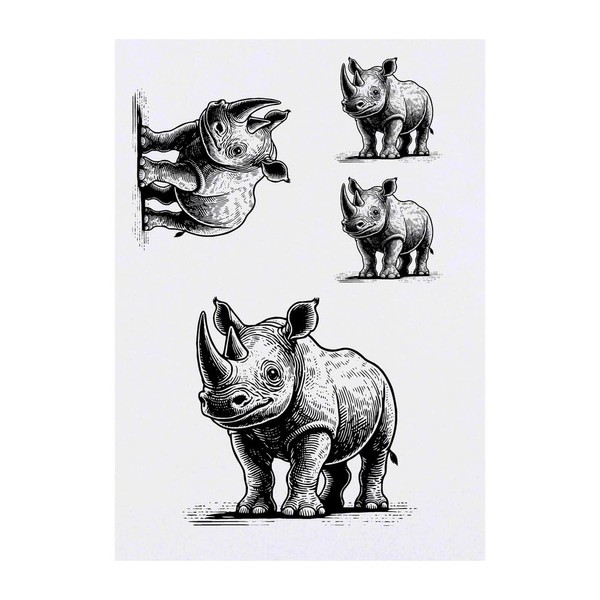 Azeeda 4 x 'Glückliches Baby-Nashorn' Temporäre Tattoos - Wasserfest, Hautfreundlich