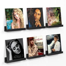 ELITEROO Vinyl Record Wall Mount, Album Display for Vinyl Records 6 Pack 12'' Floating Wall Shelves for CD Wall Display, Albums Decor, Kids Bookshelf, Magazine Rack, Picture Display Shelf, Black