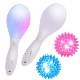 HOTUT 2 Stück LED Maracas und 2 Stück Blinkender Stachelball, leuchtende Sandhammer, LED Igelball Spielzeug, Handstreuer, KTV, Geburtstag, Karneval, Atmosphäre, Requisiten, Geschenke für Kleinkinder