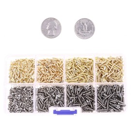 Mini Skater M2 Micro-Screws Cross Flat Head Self Tapping Wood Screws Fastener Kit and Assortment, Wooden Furniture Box Hardware Accessories (1600PCS,Golden and Silver)