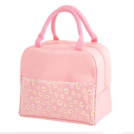 OTKARXUS Insulated Lunch Bag for Women,Portable Waterproof Lunch Box Cooler Bag with Daisy Pattern Transparent Pocket,Lunch Bag for Adults Girls Kids School Work Picnic Travel (A Pink)