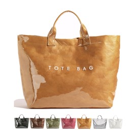 RUNSOON PVC Trendy Tote Bag for Women, Kraft Paper the Letter Print Tote Bag Large Work Tote Handbag Clear Plastic Bag Kelly Bag with Top Handle, Khaki Brown