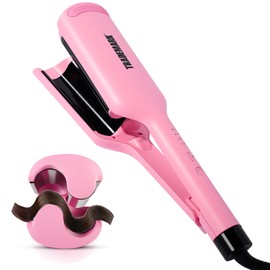 Trademark Beauty Hair Waver - Double Barrel Hair Crimper, Beach Waves Curling Iron, Babe Waves X, Adjustable Temperature Hair Curler, Hair Styling Tools, 1.25" - Pink
