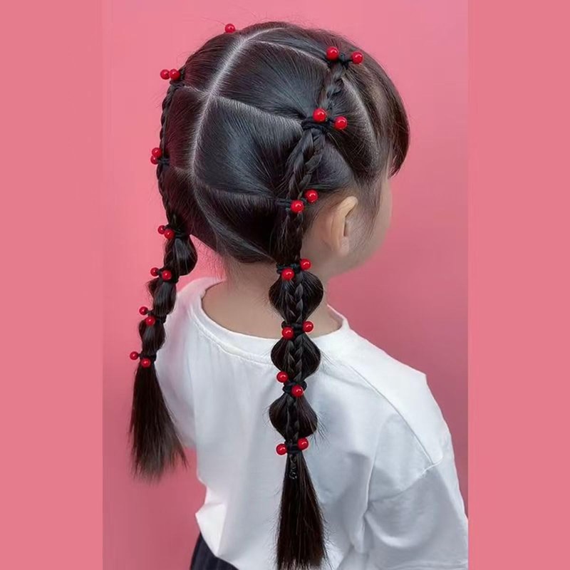 Hair Ties with Beads, 100 Pack, Colorful and Black Elastic
