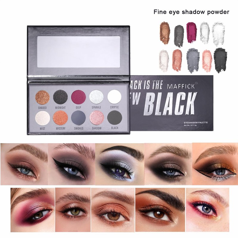 Maffick Paleta de Sombras de Ojos, 10 Colores, Negro y