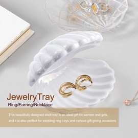 Gintison Ceramic Shell Jewelry holder Ring/Earring/Necklace Dish Tray Coastal Beach Seashell décor, Decorative Jewelry Organizer (White)