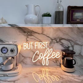 BUT FIRST Coffee Neon Sign - Adjustable Brightness LED Coffee Bar Sign for Coffee Shops, Home Bars, and Bedroom Decor, Modern Coffee Bar USB Powered