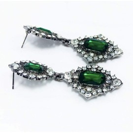 Art Deco Antique Vintage Retro Style Green Emerald Clear Rhinestone Bridal Bridesmaid Wedding Prom Statement Dangle Earrings