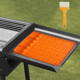 Silicone Griddle Tools Mat for Barbecue,3 in 1 Silicone Spatula Mat with Barbecue Brush,Silicone Grill Side Shelf Table Mat for BBQ Spatula Tools