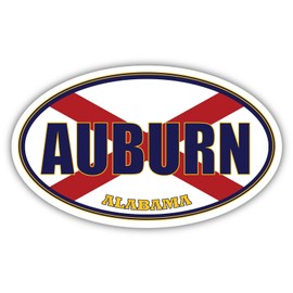 Auburn City Alabama State Flag | AL Flag Lee County Oval State Colors Reflective Sticker Car Decal 3x5 inches