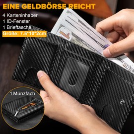 UNOSEKS Men's Slim Wallet with Coin Compartment, Credit Card Holder for 4 Cards, Men's Wallets with RFID Protection, Mini Wallet Men's Bifold (Carbon Fibre), Carbon fibre, Minimal