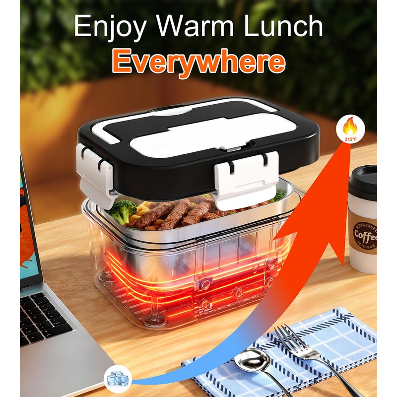 Gorgeous Cordless Electric Lunch Box, 6.7 Cups Smart Timer Auto