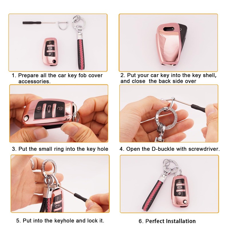 Koaudb Car Key Case Cover Fits, Rose Gold