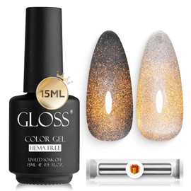 GLOSS Cat Eye Gel Nail Polish | Amber 15ml Hema-Free Molten Gold Soak Off UV gel nail polish with magnet, Art Manicure Salon DIY Home, Gifts for Woman