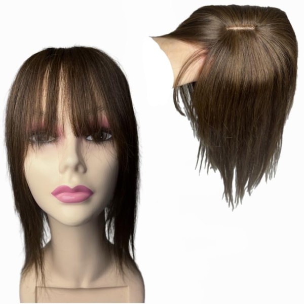 10x12 Lace Base Human Hair Toppers With Hair Bangs Fringe