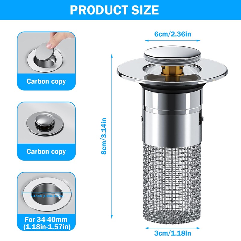 2 Pieces Sink Plug, Drain Strainer for 34-40 mm Drain