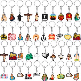 Seenelling 40 Pcs Christian Party Favors Jesus Keychains Bulk Gifts Religious Bible Verse Inspirational Charms for Women Men Birthday