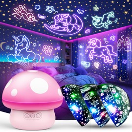 2 3 4 5 6 7 8 9 Year Old Girls Gifts, Mushroom Night Light Projector Unicorn Gifts for Girls Toys for 2 3 4 5 6 Year Old Sensory Lights Sensory Toys for Babies Christmas Gifts for 2-9 Year Old Girls