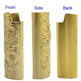 Lucklybestseller Metal Lighter Case Cover Holder Vintage Dragon Engraving for BIC Full Size Lighter J6 (Gold)