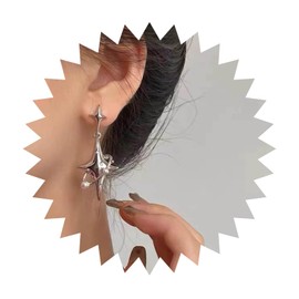 Yienate Punk Cross Star Dangle Drop Earrings Large Silver North Star Drop Earrings Minimalist Cross Star Stud Earrings Instructions Satellite Star Earrings Jewellery for Women, Zinc, No Gemstone