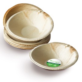 DISPOSABLE GREEN – Round Disposable Bowls, Areca Leaf Serving Bowls, Serving Bowls for Parties, Weddings, Catering, & More, Disposable Bowls for Hot Food & Cold Food, 15cm Round x 3.5cm Deep, 25-Pcs