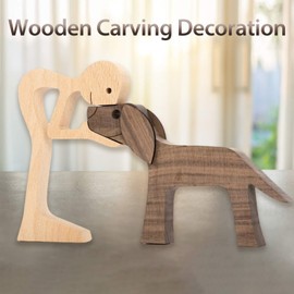 Wooden Sculpture Ornaments, Family Puppy Wood Carving Ornaments, Dog Figures Ornaments, Abstract Style People with Dog Statue, Hand Carved Figure, Wood Carving Creative Gifts Dog (Style B)