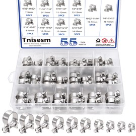 Tnisesm Mini Fuel Injection Hose Clamps Adjustable 7-18mm 10 Sizes 304 Stainless Steel Fuel Line Clamps Assortment Kit,Hoses Clamps Sleeving,For Automotive Diesel Petrol Pipe with Socket Spanner