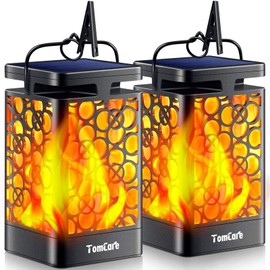 TomCare Solar Lanterns Outdoor Upgraded Flickering Flame Waterproof Hanging Lanterns Decorative Solar Powered LED Christmas Lights for Patio Deck Yard, 2 Pack