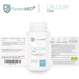 FürstenMED® 120 Calcium Citrate Capsules (High Dose) - Pure Tricalcium Citrate - Vegan - Laboratory Tested & No Unwanted Additives